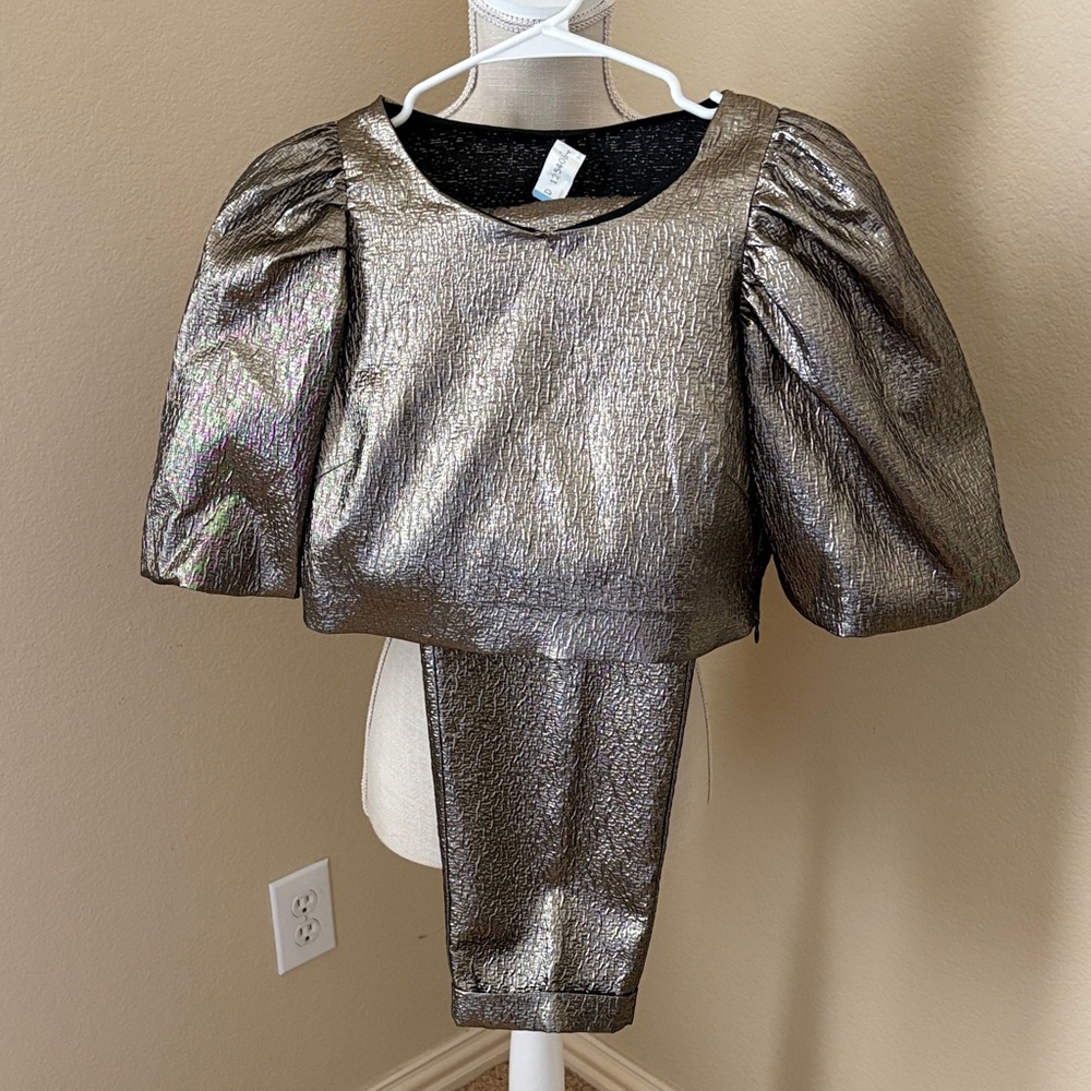 Zara Metallic Silver Puff Sleeve Dress